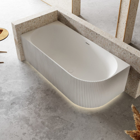 Baie - Cada baie pe colt Andalusia, 150x75 cm, orientare stanga cu iluminare LED, alb lucios