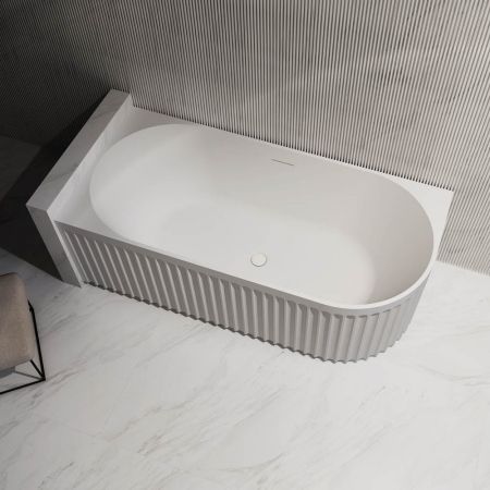 Cazi de baie pe colt - Cada baie freestanding cu riflaje, orientare stanga, 170x80 cm, alb lucios, Galicia, cu iluminare led