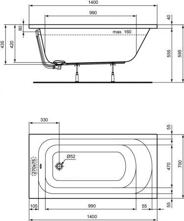 Cada baie incastrata Ideal Standard Simplicity, dreptunghiulara, 140x70 cm [2]