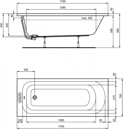 Cada baie incastrata Ideal Standard Simplicity, dreptunghiulara, 170x70 cm [3]