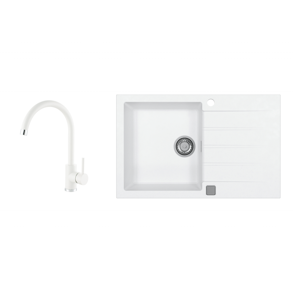 Perechea perfecta - Set chiuveta bucatarie compozit Cadit 20 alba si baterie bucatarie Kati alba