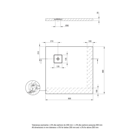 Cadita de dus patrata, acril, slim, alb, 80x80x4 cm, Deante Silia [3]