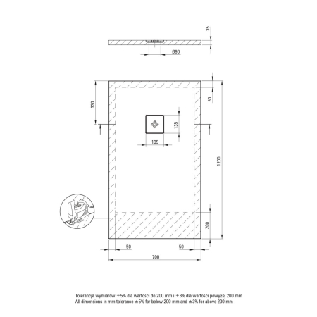 Cadita de dus dreptunghiulara, acril, slim, alb, 120x70x3.5 cm, Deante Silia [3]