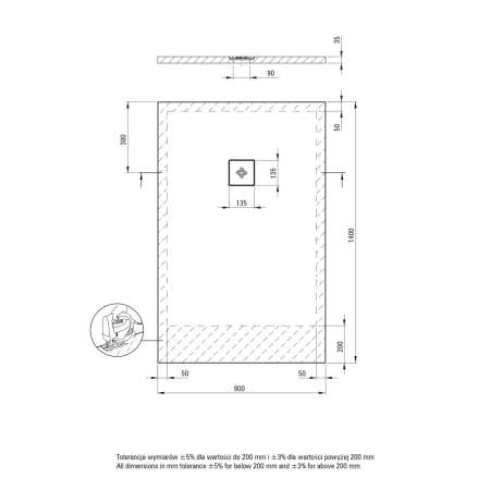 Cadita de dus dreptunghiulara, acril, slim, alb, 140x90x3.5 cm, Deante Silia [3]