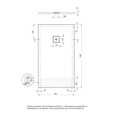 Cadita de dus dreptunghiulara, acril, slim, alb, 140x80x4 cm, Deante Silia [3]