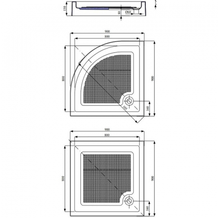 Cadita de dus patrata, acril, Alba, 90x90x15 cm, Belform, Bella, sifon inclus [1]