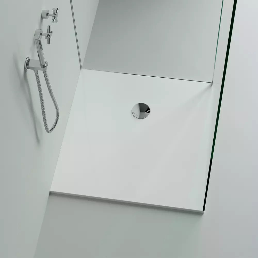 Cadite dus - Cadita de dus patrata, din compozit, Alba, 80x80x3 cm, Cast Marble Burgos