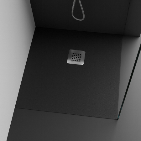 Cadite dus - Cadita de dus patrata, din compozit, neagra, textura antislip, 90x90 cm, Foglia Shape