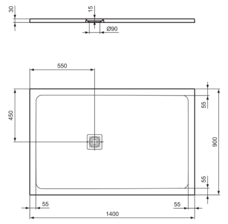 Cadita dus 140x90 cm, alba, dreptunghiulara,  Ideal Standard Ultra Flat S+ [2]