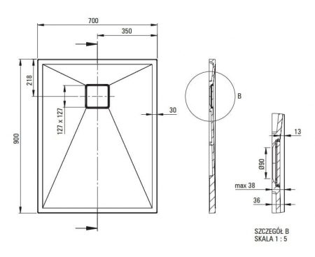 Cadita dus compozit slim alb 90x70 cm Deante Correo [2]