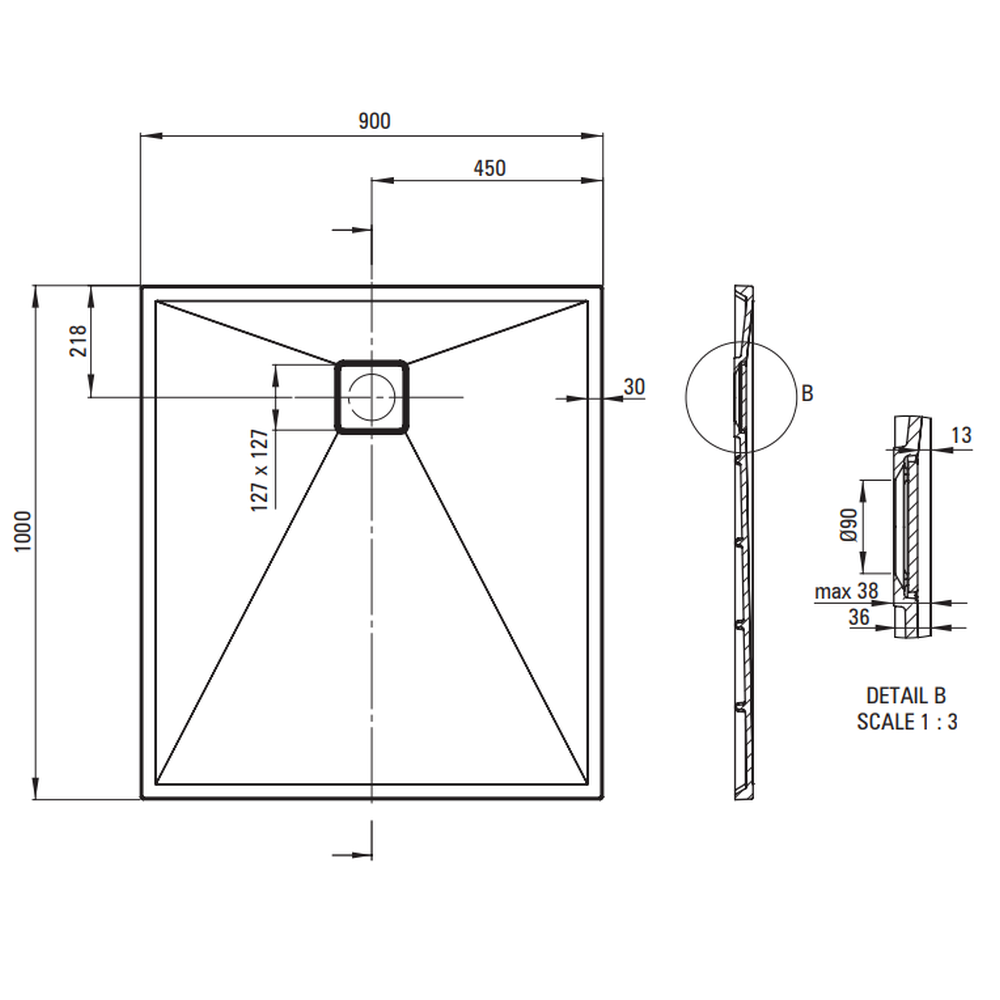 Cadita dus compozit slim alba 100x90 cm Deante Correo [2]