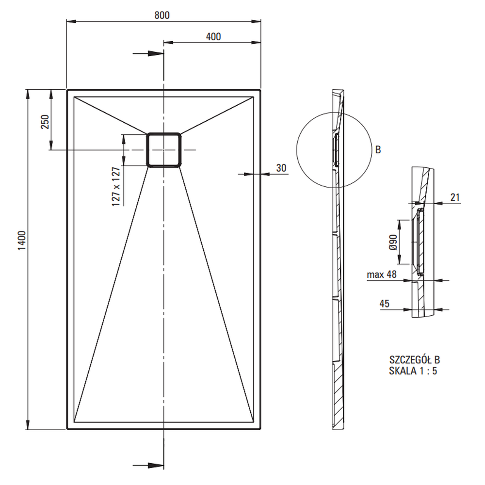 Cadita dus compozit slim alba 140x80 cm Deante Correo [2]