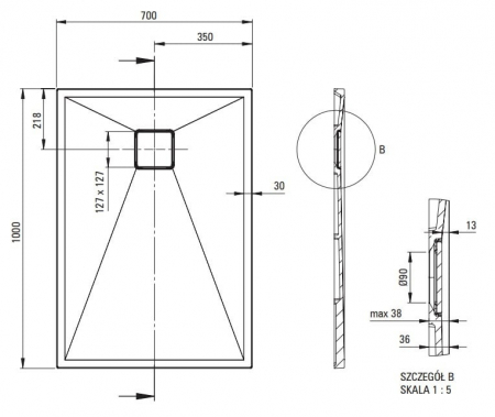 Cadita dus compozit slim antracit 100x70 cm Deante Correo [2]