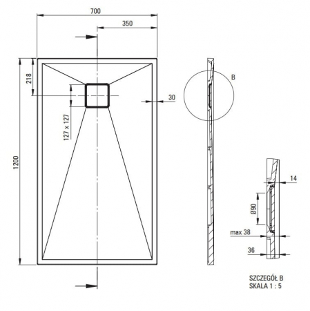 Cadita dus compozit slim antracit 120x70 cm Deante Correo [2]