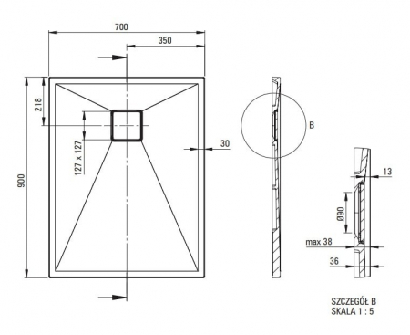 Cadita dus compozit slim antracit 90x70 cm Deante Correo [2]