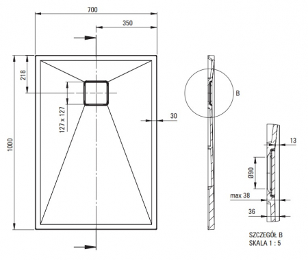 Cadita dus compozit slim gri 100x70 cm Deante Correo [2]