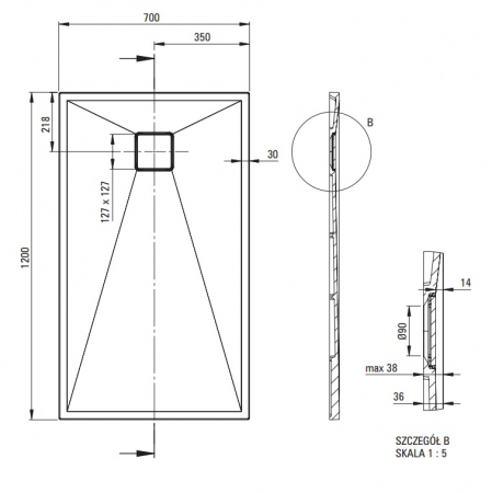 Cadita dus compozit slim gri 120x70 cm Deante Correo [2]