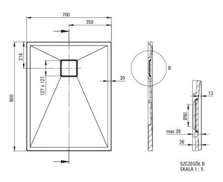 Cadita dus compozit slim gri 90x70 cm Deante Correo [2]