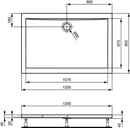 Cadita dus dreptunghiulara 120x80 cm Ideal Standard Ultra Light [2]