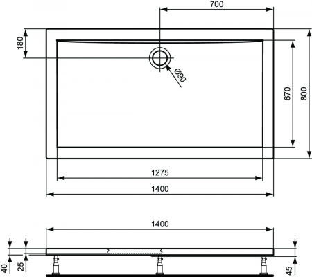 Cadita dus dreptunghiulara 140x80 cm Ideal Standard Ultra Light [2]