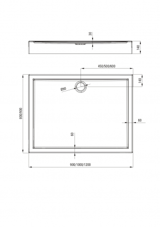 Cadita dus dreptunghiulara alba 120x90 cm Jasmin Plus, Deante [2]