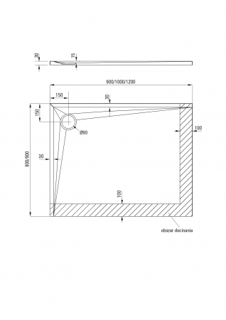 Cadita dus dreptunghiulara alba 120x90 cm Kerria Plus, Deante [2]