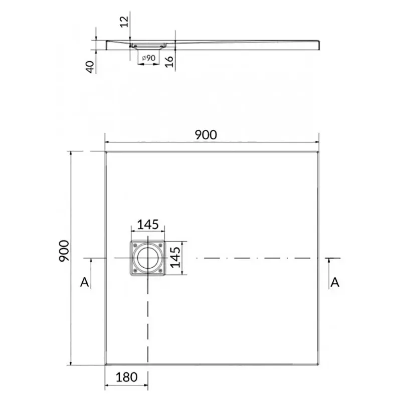 Cadita dus patrata 90x90 cm, alba, Cersanit Tako Slim [2]