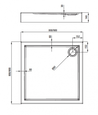 Cadita dus patrata alba 90x90 cm Jasmin, Deante [2]