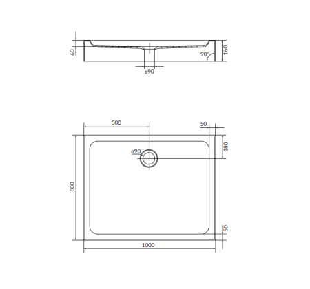 Cadita dus rectangulara 100x80 cm, Cersanit Tako [2]