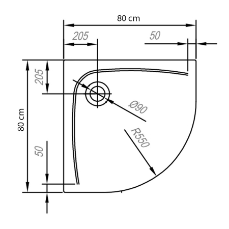 Cadita dus semirotunda 80x80 cm, pentru inzidire KolpaSan, Evelin R [2]