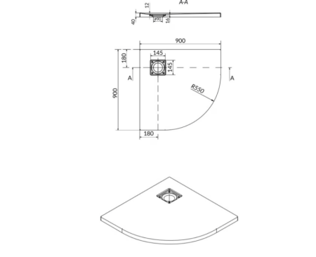 Cadita dus semirotunda 90x90x4 cm, negru mat, Cersanit Tako Slim [1]