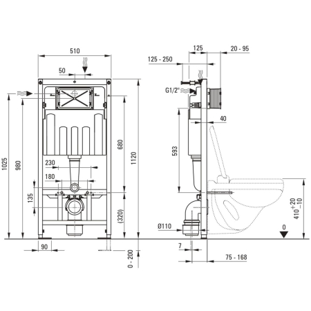 Cadru incastrat pentru montare vas wc, pe perete, Deante [1]