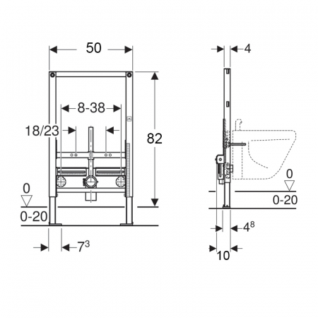 Cadru metalic universal pentru bideu suspendat, Geberit, Duofix [1]