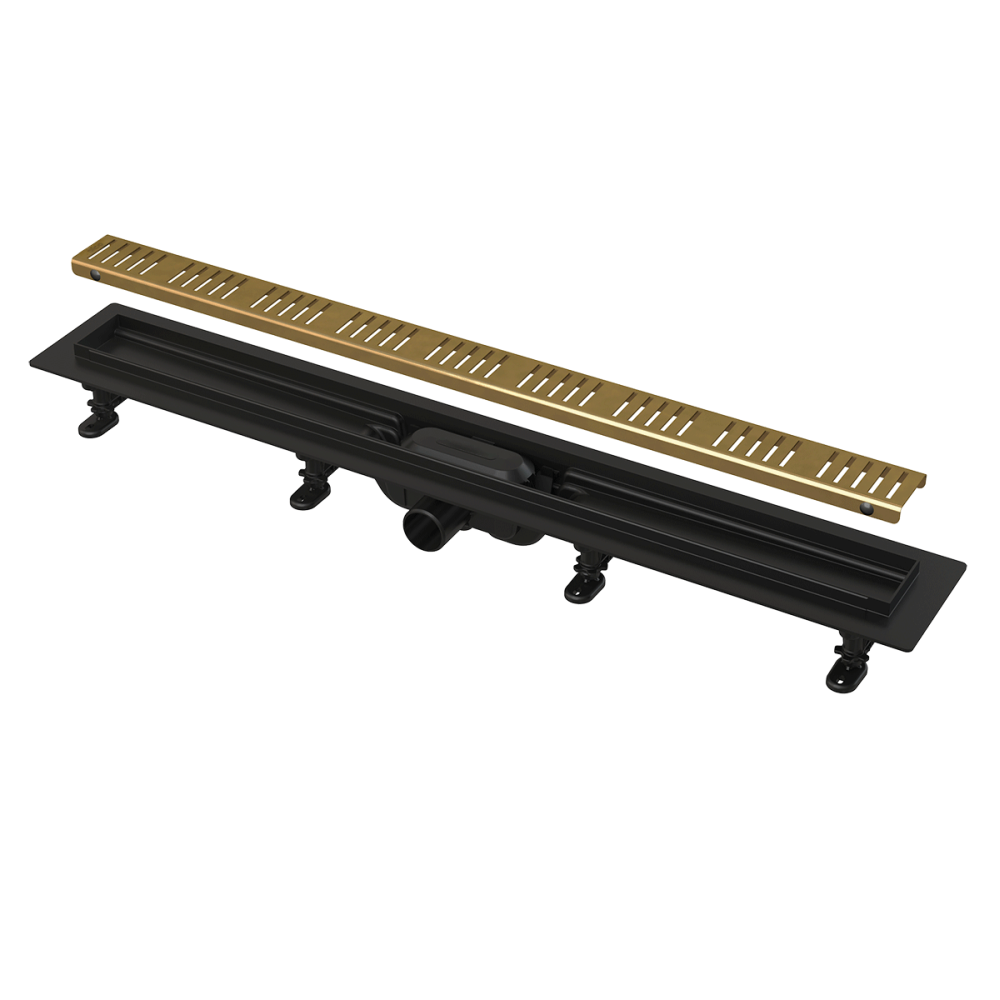Rigole si canale de scurgere dus - Rigola dus iesire laterala cu capac perforat auriu 950 mm Alcadrain APZ10BLACK-950BRASS