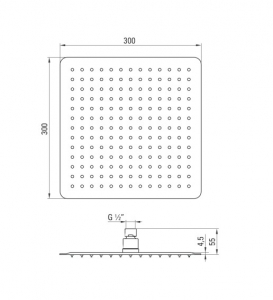 Palarie dus patrata Deante Floks, 300x300 mm, crom [1]