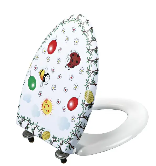 Capace WC - Capac wc pentru toaleta copii, alb cu imprimeu colorat, duroplast, Sapho Kid
