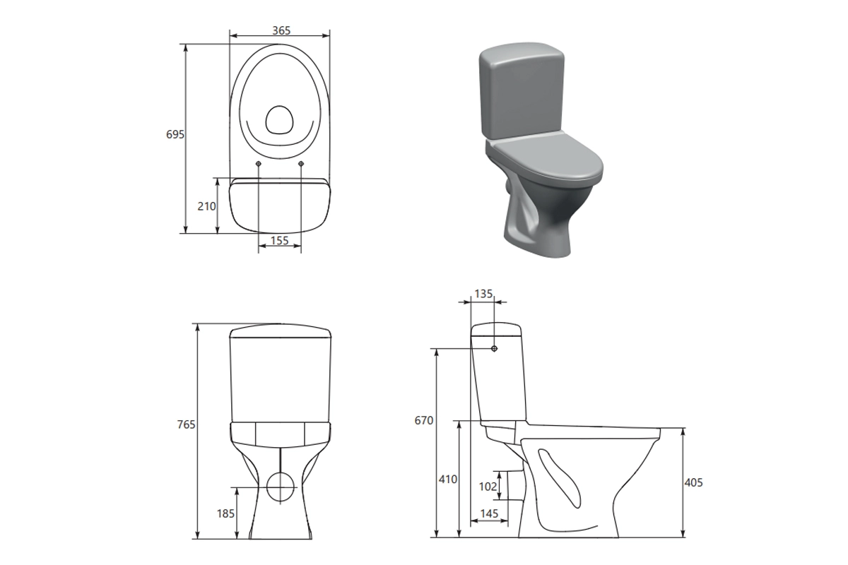 Set vas Wc cu rezervor si capac din polipropilena EKO II SIMPLEON Cersanit [3]