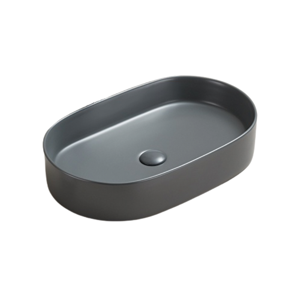 Lavoar baie pe blat, gri mat, oval, ventil inclus, 52.5 cm, Adelais Foglia [1]