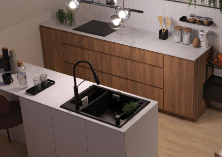 Chiuveta bucatarie compozit cu doua cuve negru mat Deante Magnetic [1]