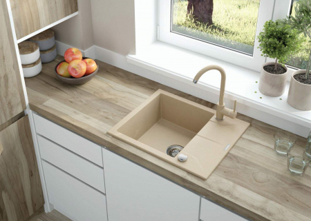 Chiuveta bucatarie compozit cu picurator nisip 59 cm Deante Andante [1]
