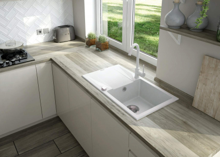 Chiuveta bucatarie compozit cu picurator alb mat 78 cm Deante Evora [1]
