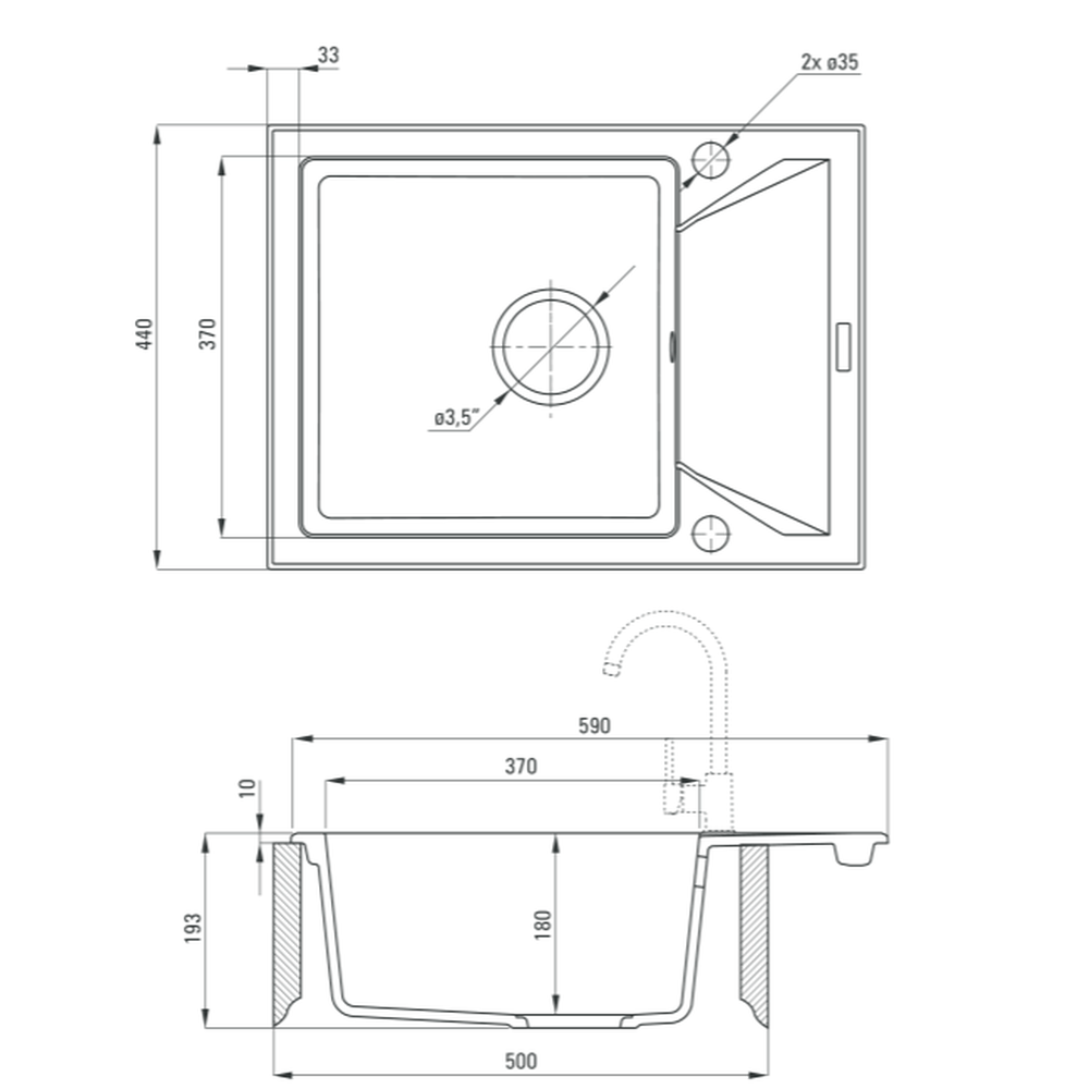 Chiuveta bucatarie compozit cu picurator grafit metalic 59 cm Deante Evora [1]