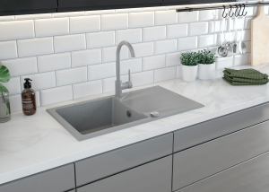 Chiuveta bucatarie compozit cu picurator gri mat 78 cm Deante Evora [1]