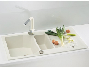 Chiuveta bucatarie compozit doua cuve alb mat Alveus Sensual 70 [1]