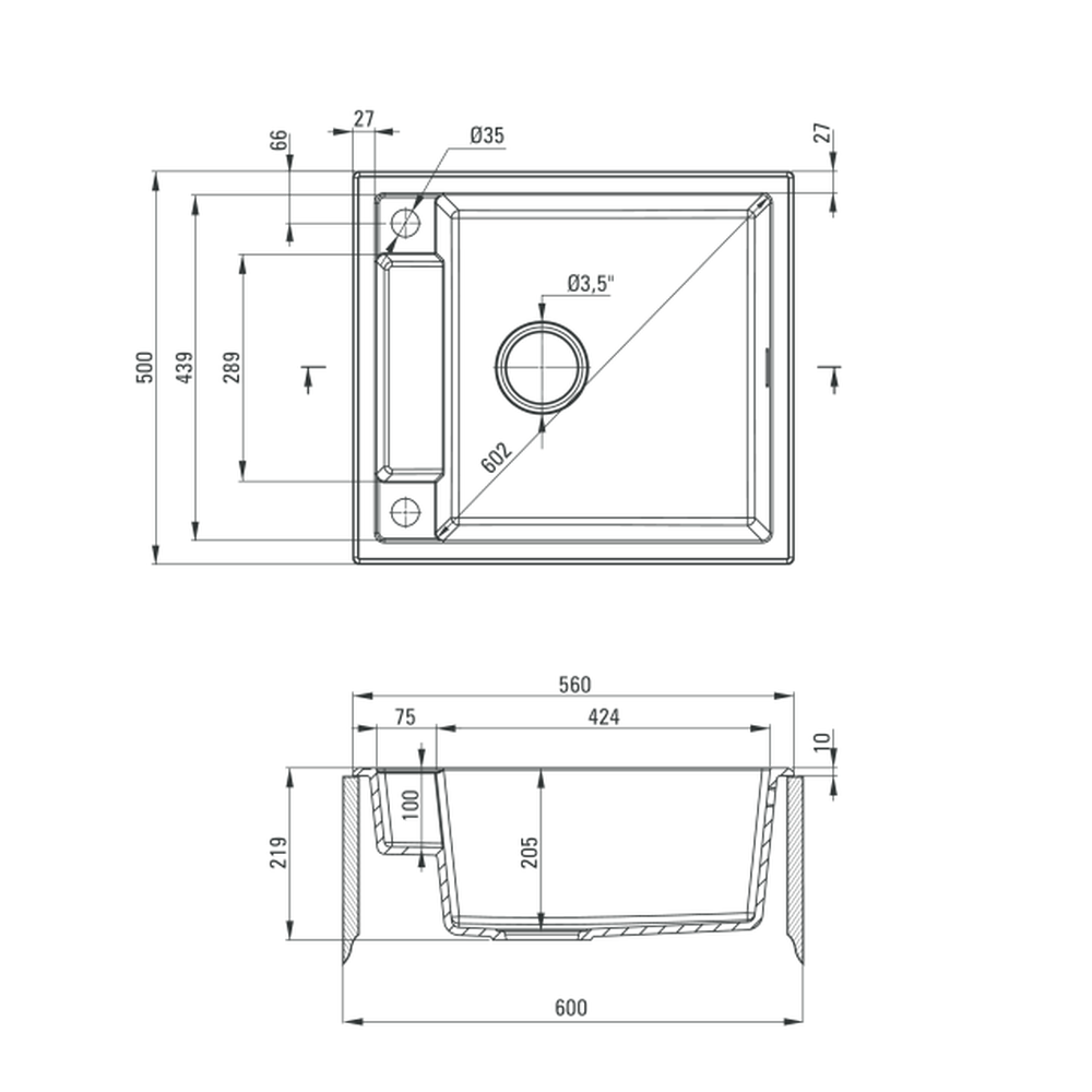 Chiuveta bucatarie compozit gri mat fara picurator Deante Magnetic [1]