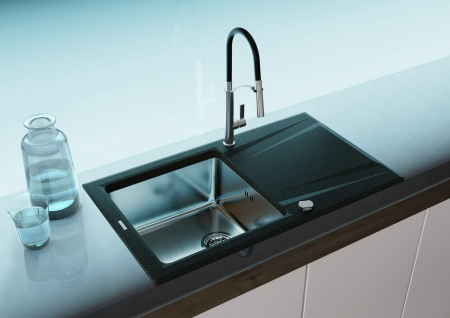 Chiuveta bucatarie hibrida din inox si compozit cu picurator grafit metalic Deante Prime T113 [1]