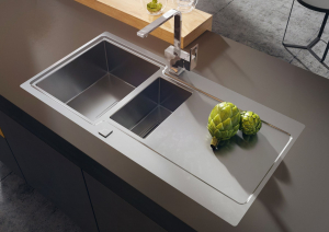 Chiuveta bucatarie inox cu doua cuve si picurator crom Deante Prospero [1]