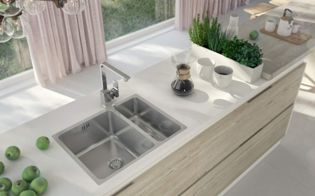 Chiuveta bucatarie inox doua cuve, crom, montare sub blat, Deante, Egeria [2]