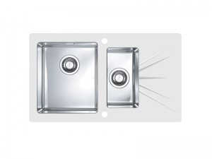 Bucatarie - Chiuveta bucatarie inox doua cuve si sticla securizata alba, cuva stanga, Alveus Karat 20