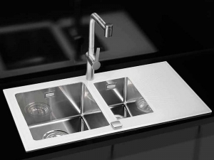 Chiuveta bucatarie inox doua cuve si sticla securizata alba, cuva stanga, Alveus Karat 20 [1]